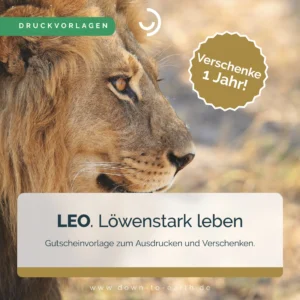 Löwe mit Gutscheinwerbung zum Verschenken.